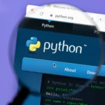 Illustration showing popular Python libraries such as NumPy, Pandas, Matplotlib, scikit-learn, TensorFlow, and PyTorch used for data science and AI.